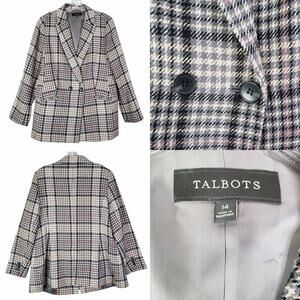 Talbots Blazer Women’s Size 14 Jacket Brown Houndstooth Gray Tweed Button